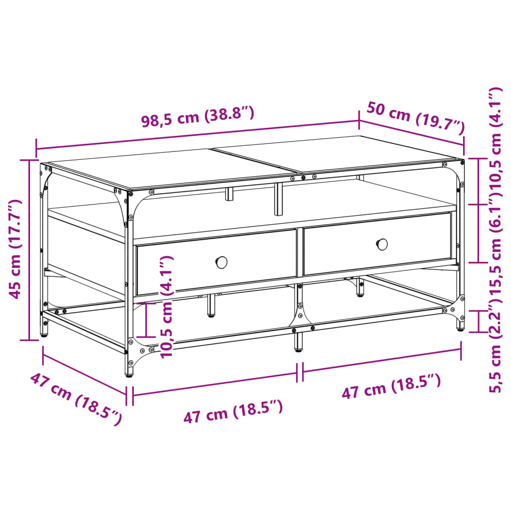 Salontafel met zwart glazen blad 98,5x50x45 cm staal is nu te koop bij PeponiXL, paradijselijk wonen!