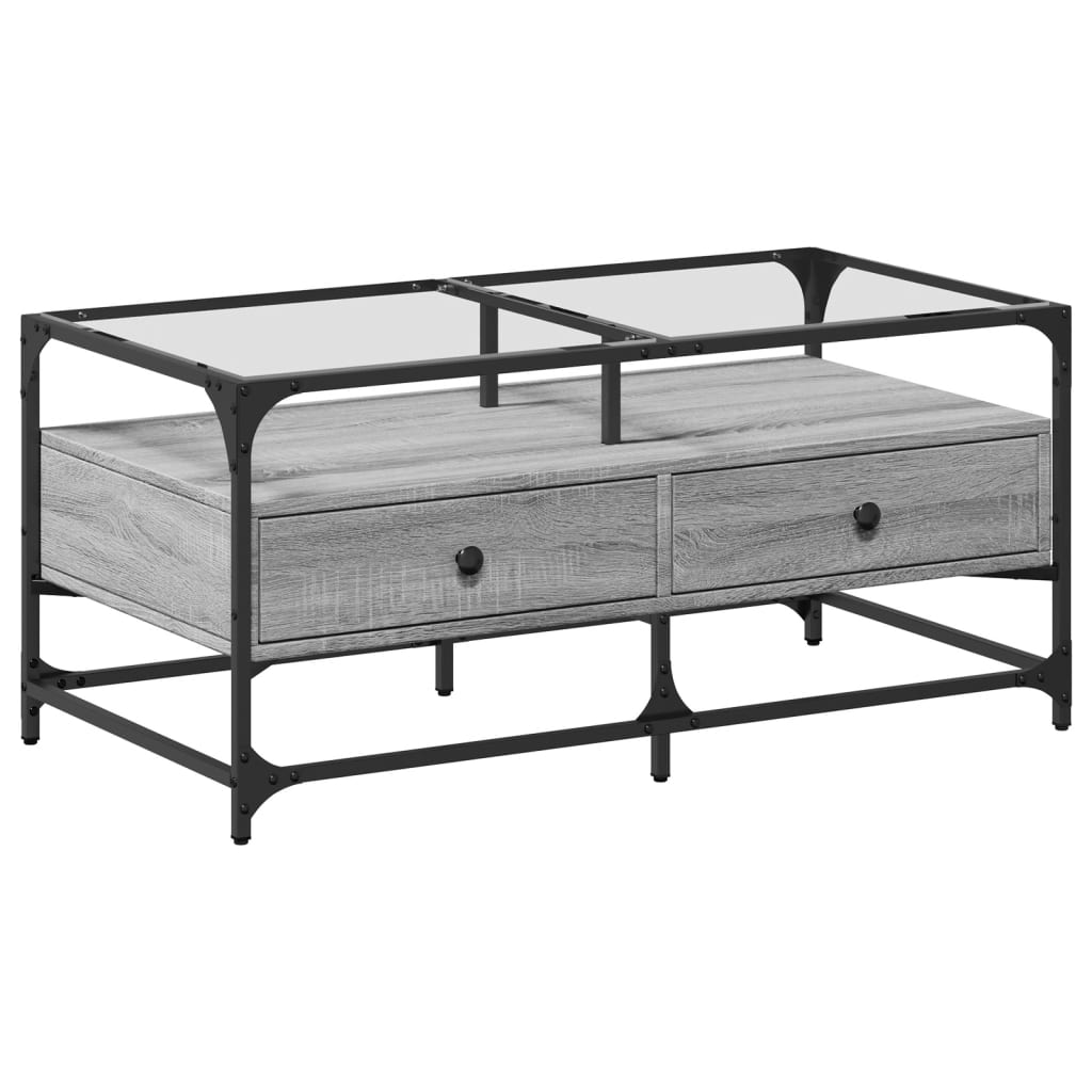 Salontafel met glazen blad 98,5x50x45 cm staal is nu te koop bij PeponiXL, paradijselijk wonen!