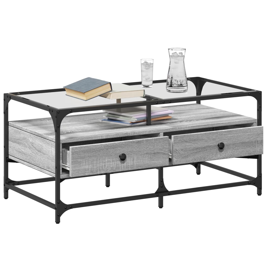 Salontafel met glazen blad 98,5x50x45 cm staal is nu te koop bij PeponiXL, paradijselijk wonen!