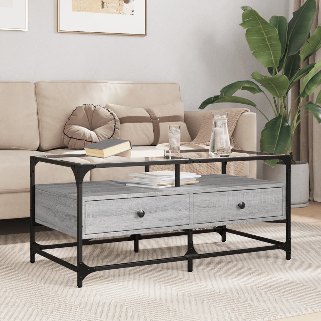 Salontafel met glazen blad 98,5x50x45 cm staal is nu te koop bij PeponiXL, paradijselijk wonen!