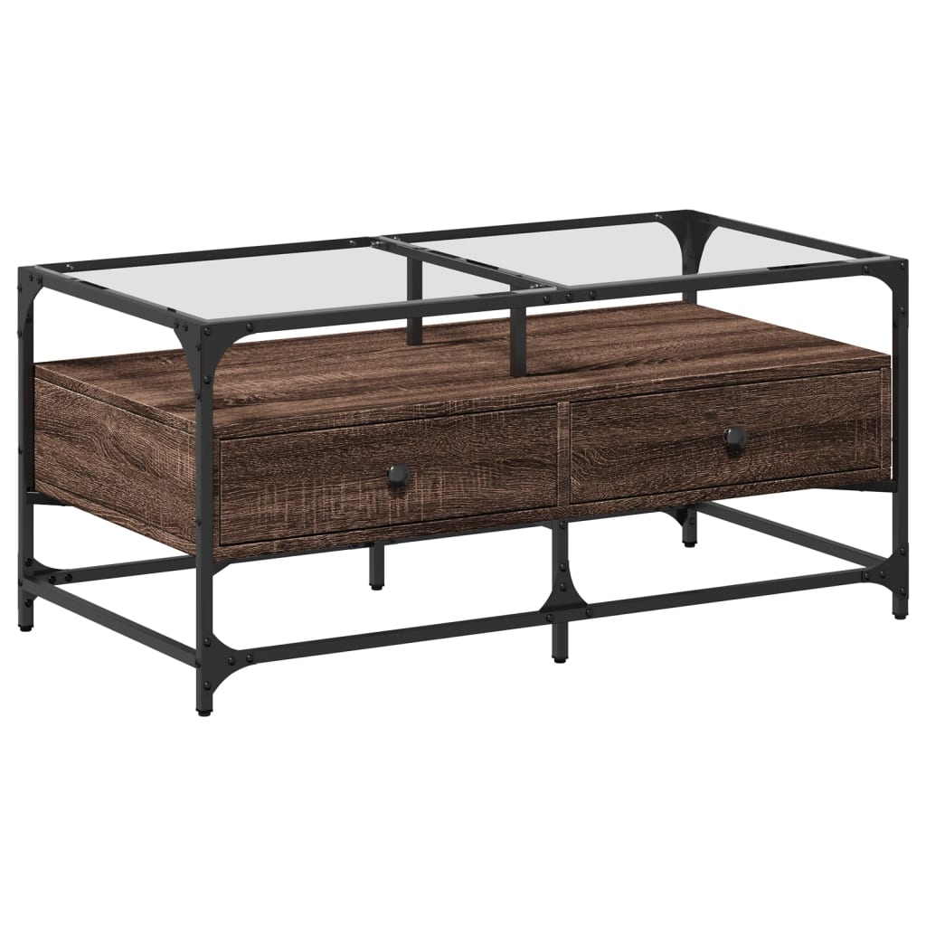 Salontafel met glazen blad 98,5x50x45 cm sonoma eiken staal is nu te koop bij PeponiXL, paradijselijk wonen!