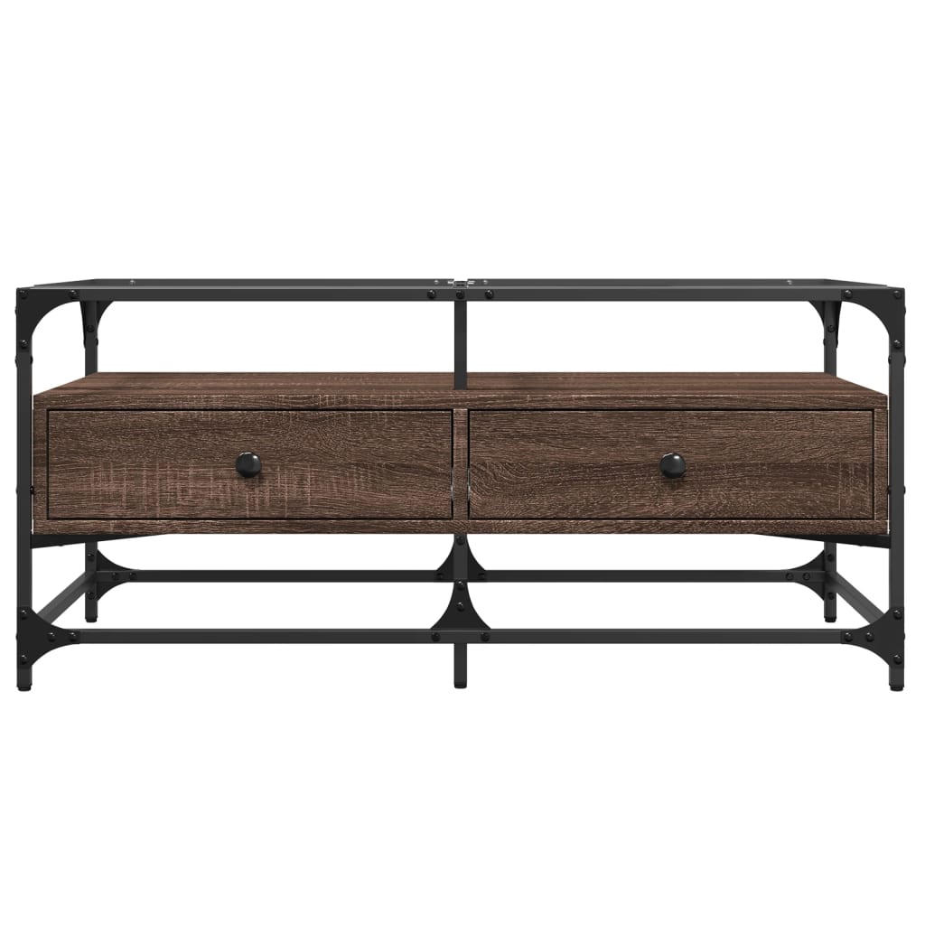 Salontafel met glazen blad 98,5x50x45 cm sonoma eiken staal is nu te koop bij PeponiXL, paradijselijk wonen!