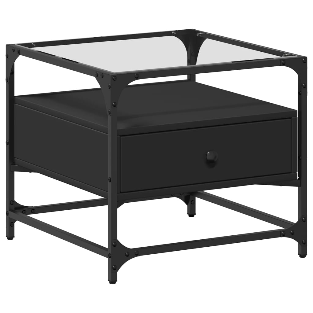 Salontafel met zwart glazen blad 50x50x45 cm staal is nu te koop bij PeponiXL, paradijselijk wonen!