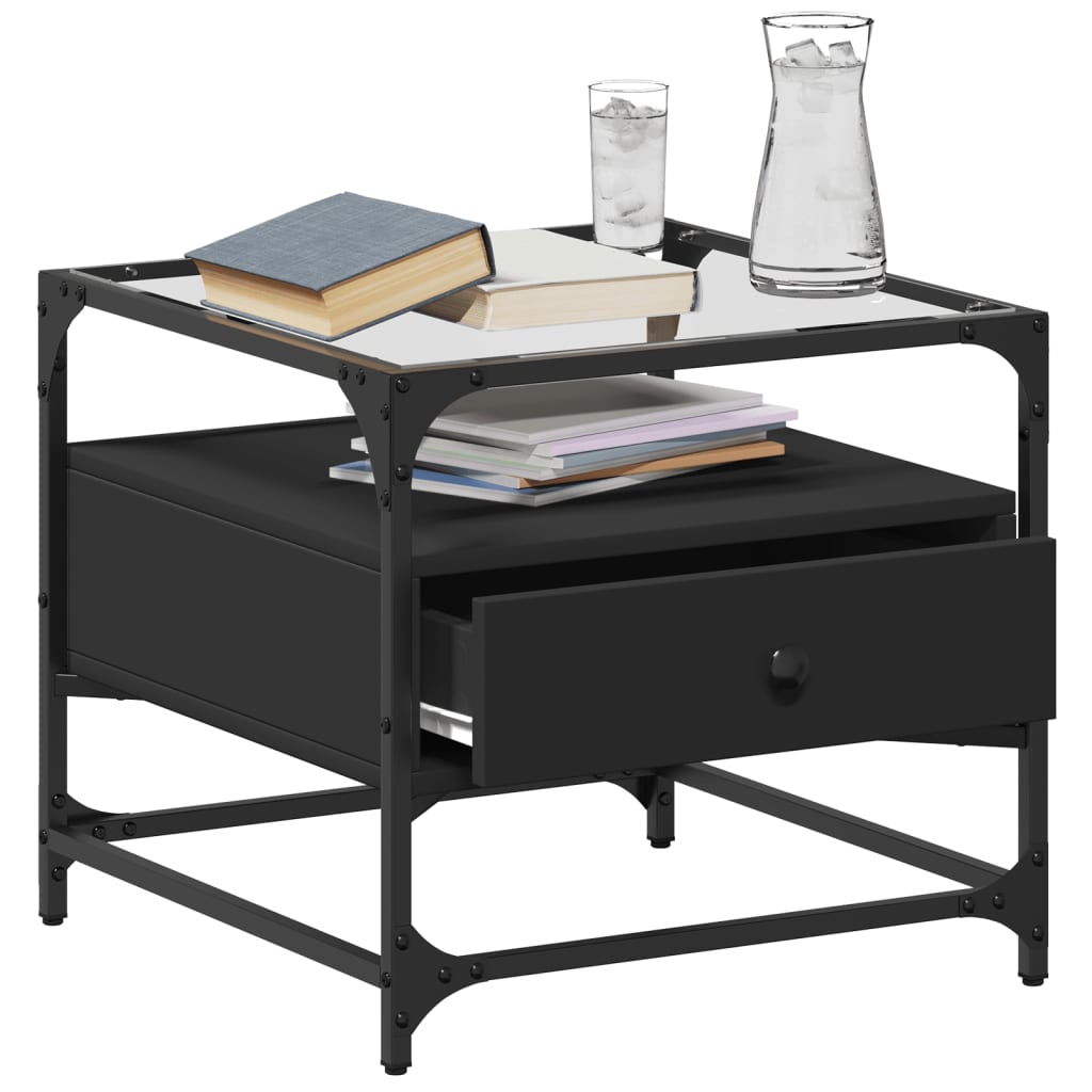 Salontafel met zwart glazen blad 50x50x45 cm staal is nu te koop bij PeponiXL, paradijselijk wonen!