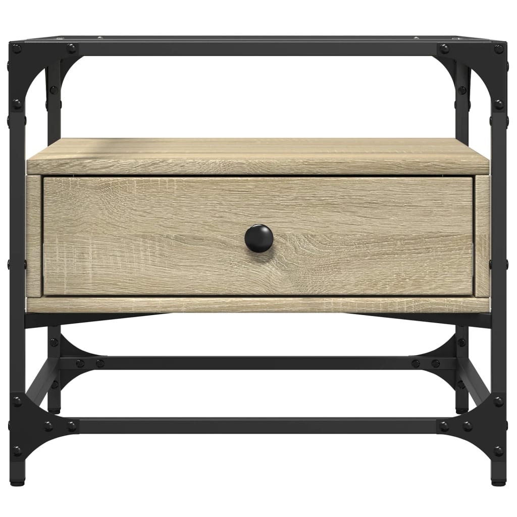 Salontafel met glazen blad 50x50x45 cm sonoma eiken staal is nu te koop bij PeponiXL, paradijselijk wonen!