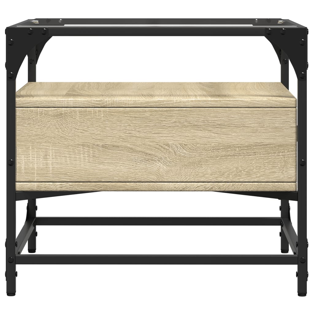 Salontafel met glazen blad 50x50x45 cm sonoma eiken staal is nu te koop bij PeponiXL, paradijselijk wonen!