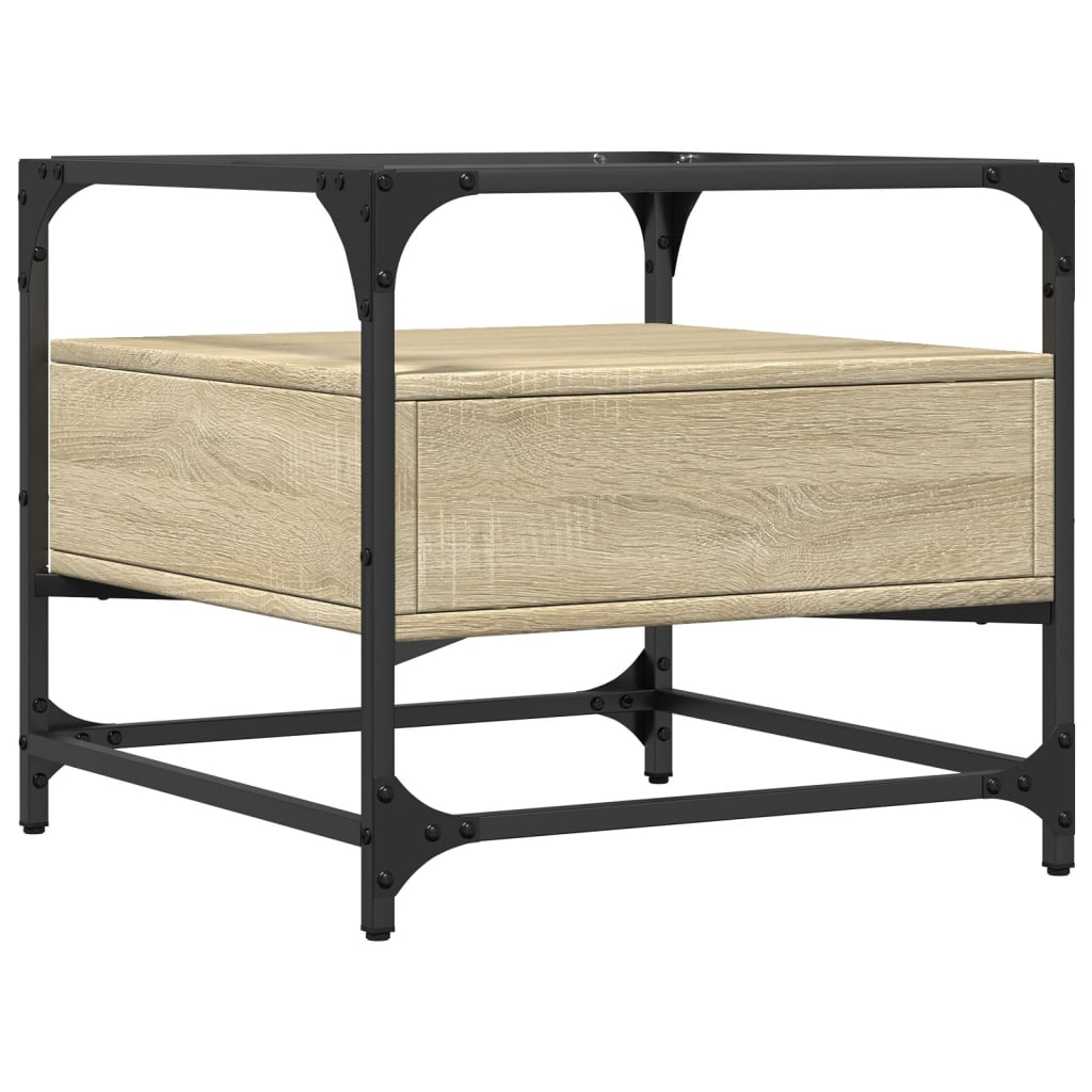 Salontafel met glazen blad 50x50x45 cm sonoma eiken staal is nu te koop bij PeponiXL, paradijselijk wonen!