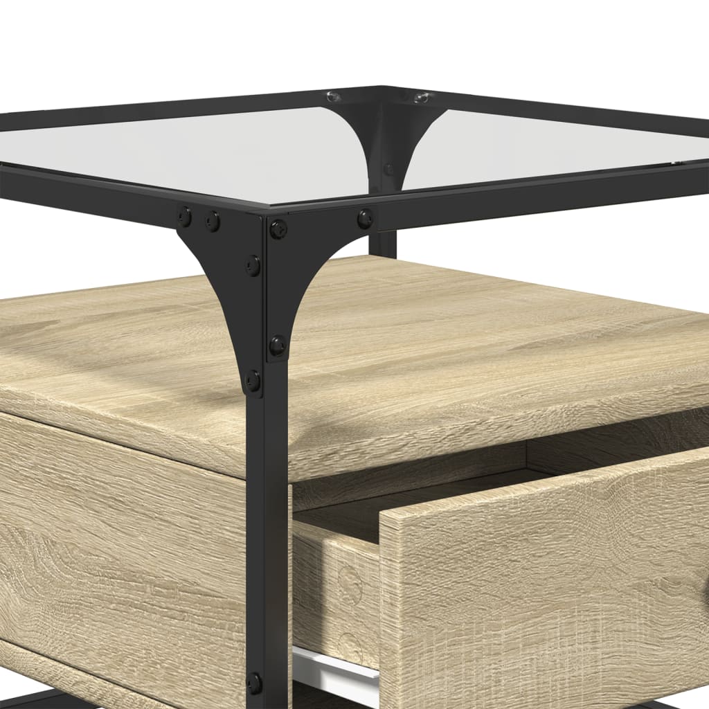 Salontafel met glazen blad 50x50x45 cm sonoma eiken staal is nu te koop bij PeponiXL, paradijselijk wonen!
