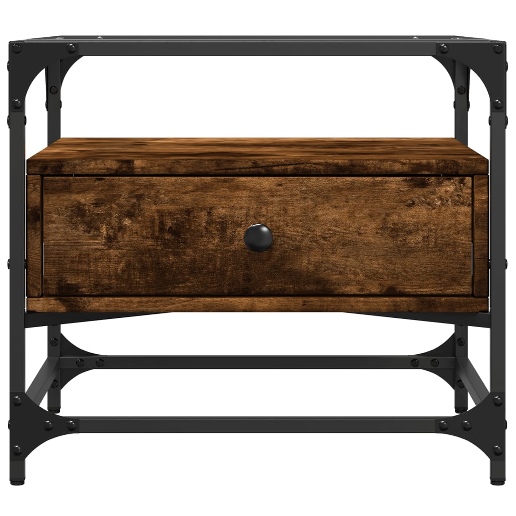 Salontafel met glazen blad 50x50x45 cm gerookt eiken staal is nu te koop bij PeponiXL, paradijselijk wonen!