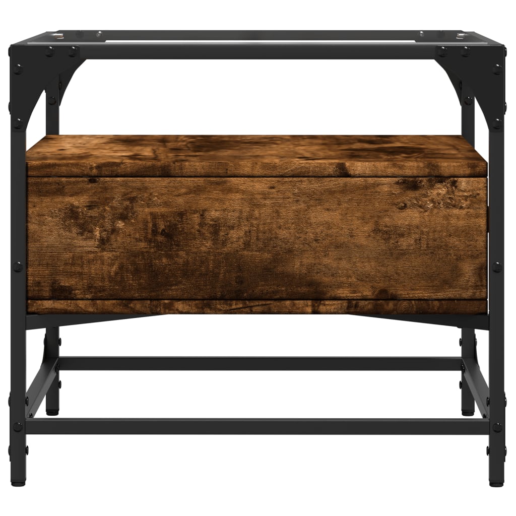 Salontafel met glazen blad 50x50x45 cm gerookt eiken staal is nu te koop bij PeponiXL, paradijselijk wonen!