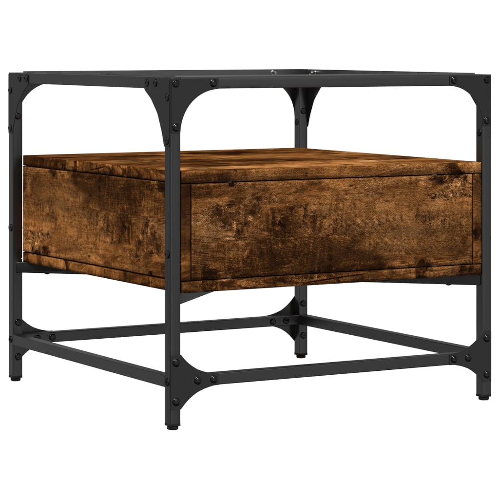 Salontafel met glazen blad 50x50x45 cm gerookt eiken staal is nu te koop bij PeponiXL, paradijselijk wonen!