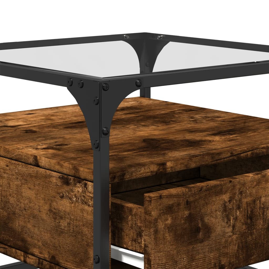 Salontafel met glazen blad 50x50x45 cm gerookt eiken staal is nu te koop bij PeponiXL, paradijselijk wonen!
