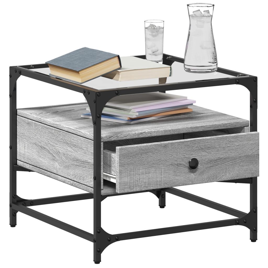 Salontafel met glazen blad 50x50x45 cm staal is nu te koop bij PeponiXL, paradijselijk wonen!