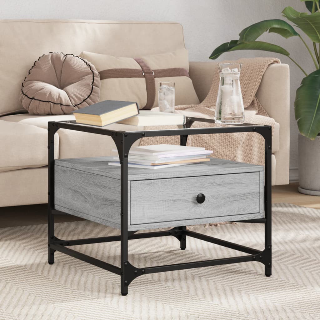 Salontafel met glazen blad 50x50x45 cm staal is nu te koop bij PeponiXL, paradijselijk wonen!