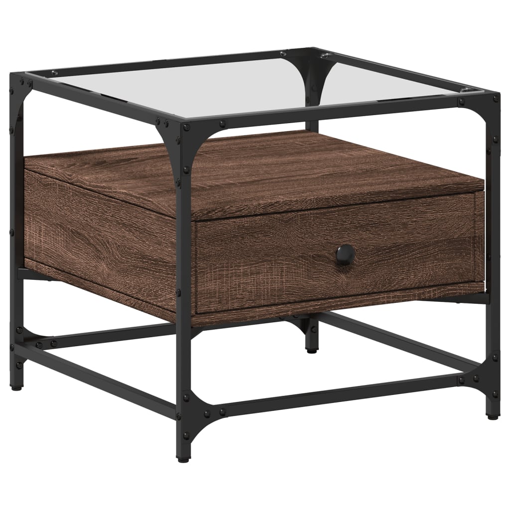 Salontafel met glazen blad 50x50x45 cm bruineiken staal is nu te koop bij PeponiXL, paradijselijk wonen!