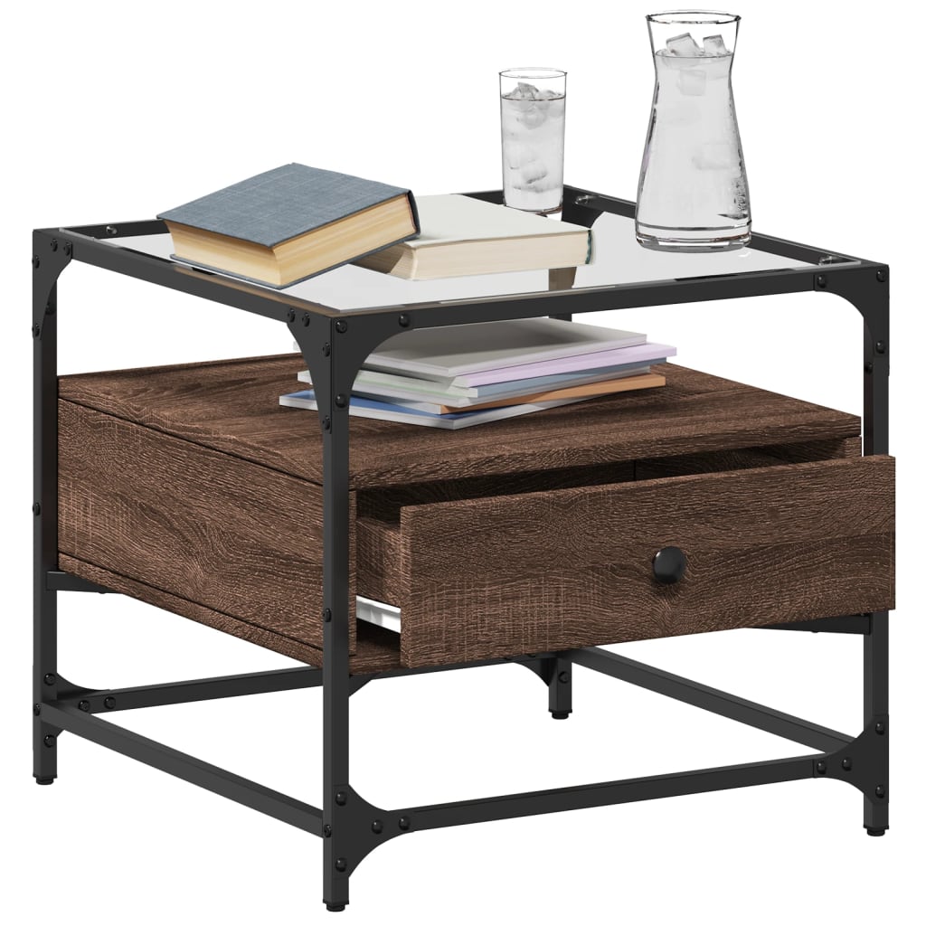 Salontafel met glazen blad 50x50x45 cm bruineiken staal is nu te koop bij PeponiXL, paradijselijk wonen!