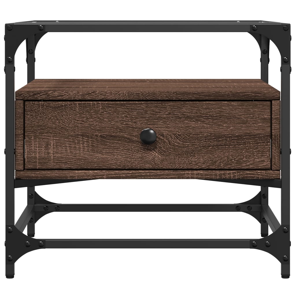 Salontafel met glazen blad 50x50x45 cm bruineiken staal is nu te koop bij PeponiXL, paradijselijk wonen!