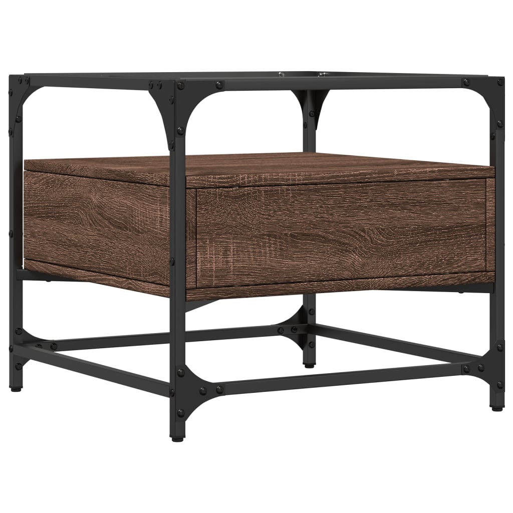 Salontafel met glazen blad 50x50x45 cm bruineiken staal is nu te koop bij PeponiXL, paradijselijk wonen!