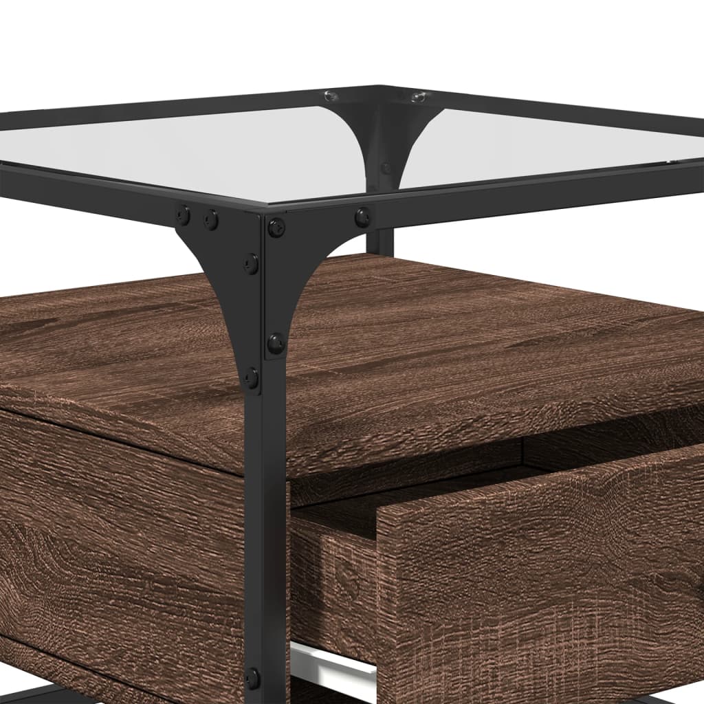Salontafel met glazen blad 50x50x45 cm bruineiken staal is nu te koop bij PeponiXL, paradijselijk wonen!