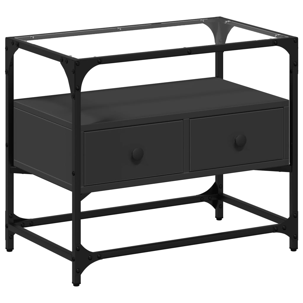 Tv-meubel met glazen blad 60x35x51 cm bewerkt hout zwart is nu te koop bij PeponiXL, paradijselijk wonen!