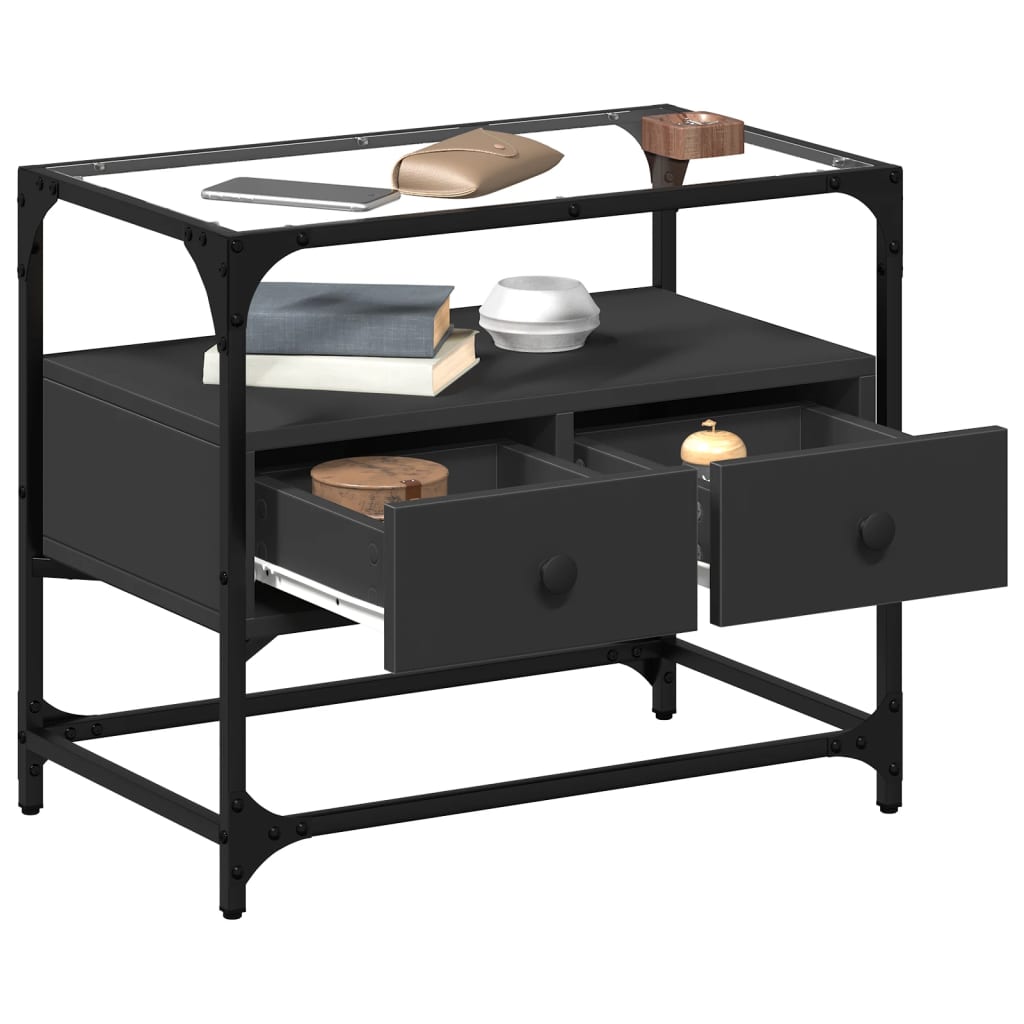 Tv-meubel met glazen blad 60x35x51 cm bewerkt hout zwart is nu te koop bij PeponiXL, paradijselijk wonen!