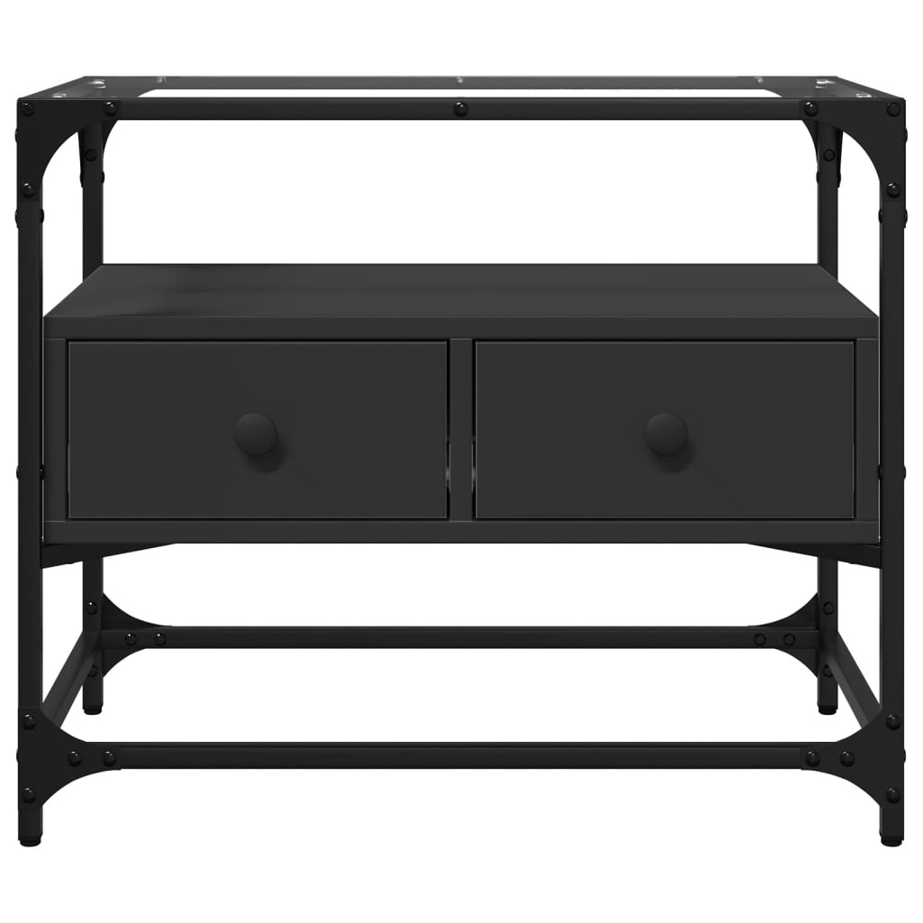 Tv-meubel met glazen blad 60x35x51 cm bewerkt hout zwart is nu te koop bij PeponiXL, paradijselijk wonen!