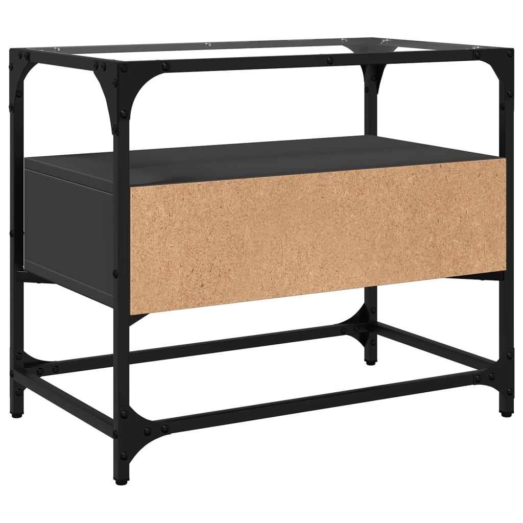 Tv-meubel met glazen blad 60x35x51 cm bewerkt hout zwart is nu te koop bij PeponiXL, paradijselijk wonen!