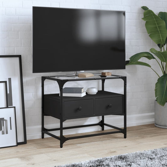 Tv-meubel met glazen blad 60x35x51 cm bewerkt hout zwart is nu te koop bij PeponiXL, paradijselijk wonen!