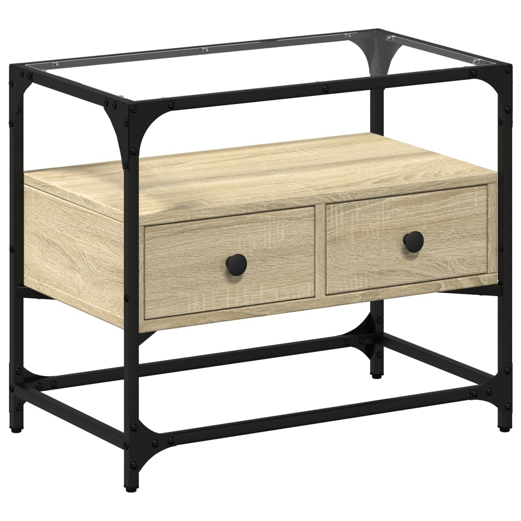 Tv-meubel met glazen blad 60x35x51 cm bewerkt hout sonoma eiken is nu te koop bij PeponiXL, paradijselijk wonen!