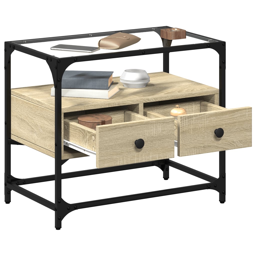Tv-meubel met glazen blad 60x35x51 cm bewerkt hout sonoma eiken is nu te koop bij PeponiXL, paradijselijk wonen!