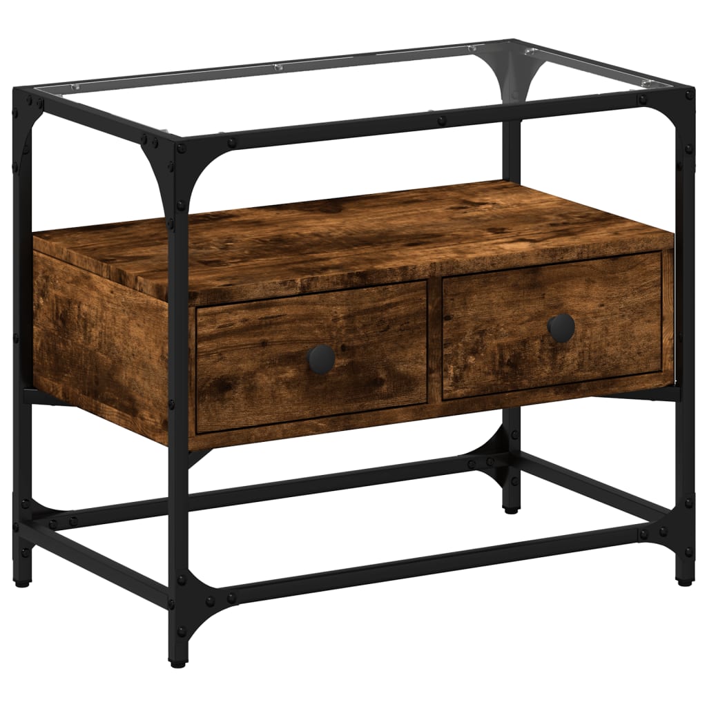 Tv-meubel met glazen blad 60x35x51 cm hout gerookt eikenkleurig is nu te koop bij PeponiXL, paradijselijk wonen!