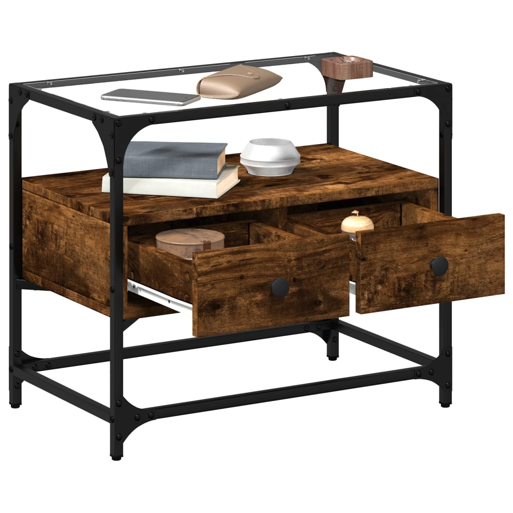 Tv-meubel met glazen blad 60x35x51 cm hout gerookt eikenkleurig is nu te koop bij PeponiXL, paradijselijk wonen!