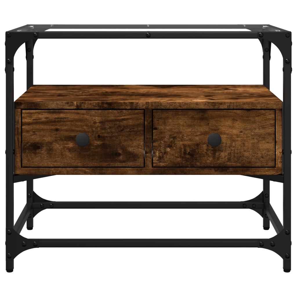 Tv-meubel met glazen blad 60x35x51 cm hout gerookt eikenkleurig is nu te koop bij PeponiXL, paradijselijk wonen!
