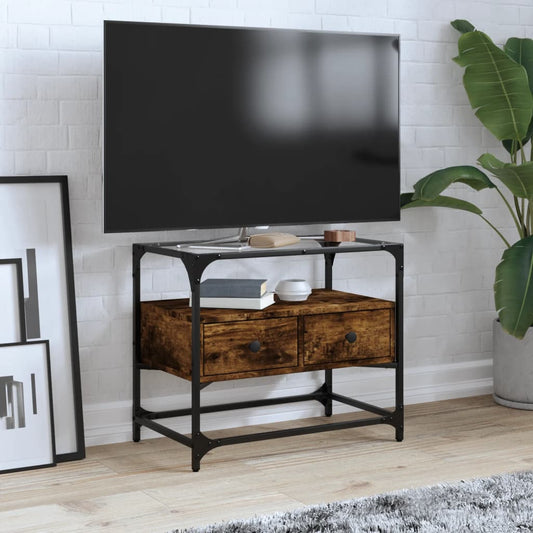Tv-meubel met glazen blad 60x35x51 cm hout gerookt eikenkleurig is nu te koop bij PeponiXL, paradijselijk wonen!