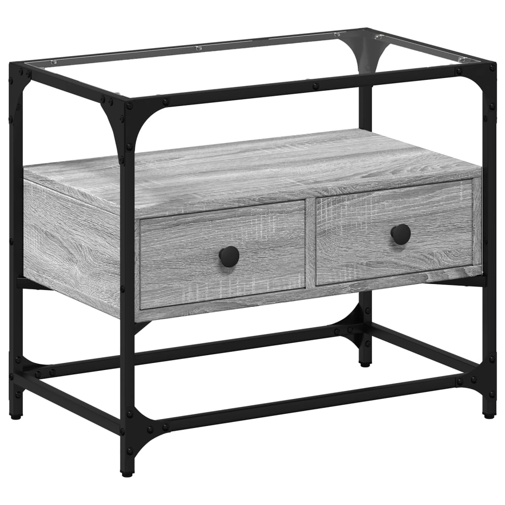Tv-meubel met glazen blad 60x35x51 cm bewerkt hout grijs sonoma is nu te koop bij PeponiXL, paradijselijk wonen!