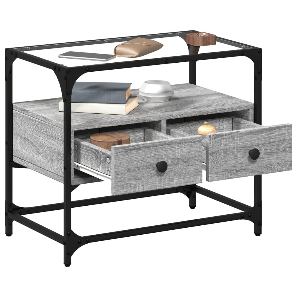 Tv-meubel met glazen blad 60x35x51 cm bewerkt hout grijs sonoma is nu te koop bij PeponiXL, paradijselijk wonen!