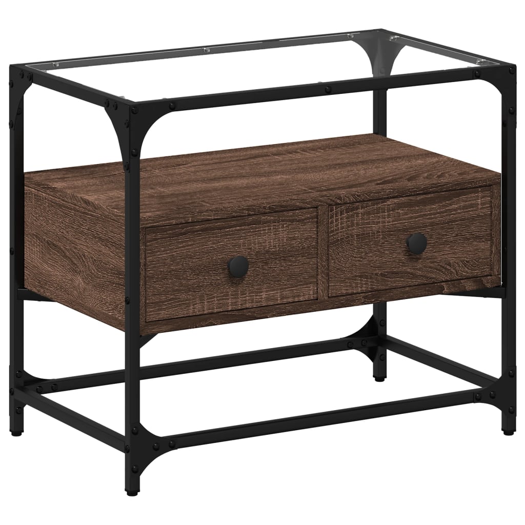 Tv-meubel met glazen blad 60x35x51 cm hout bruin eikenkleurig is nu te koop bij PeponiXL, paradijselijk wonen!