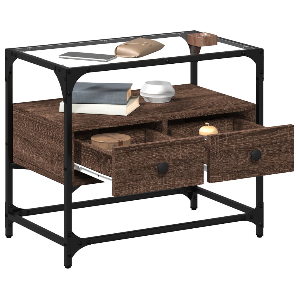 Tv-meubel met glazen blad 60x35x51 cm hout bruin eikenkleurig is nu te koop bij PeponiXL, paradijselijk wonen!