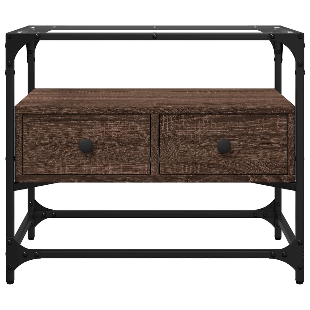 Tv-meubel met glazen blad 60x35x51 cm hout bruin eikenkleurig is nu te koop bij PeponiXL, paradijselijk wonen!
