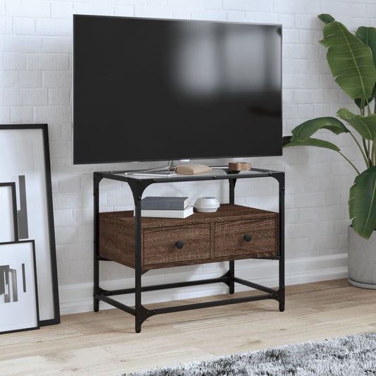 Tv-meubel met glazen blad 60x35x51 cm hout bruin eikenkleurig is nu te koop bij PeponiXL, paradijselijk wonen!