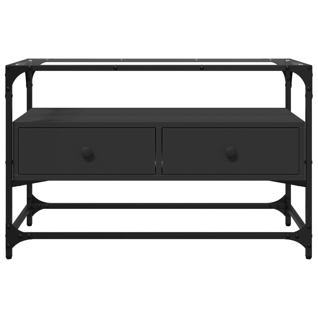 Tv-meubel met glazen blad 80x35x51 cm bewerkt hout zwart is nu te koop bij PeponiXL, paradijselijk wonen!
