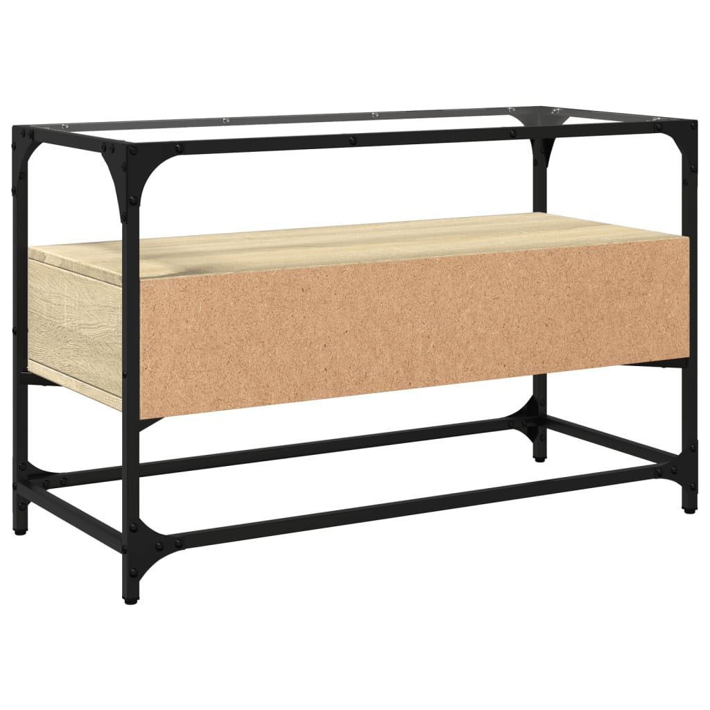 Tv-meubel met glazen blad 80x35x51 cm hout sonoma eikenkleurig is nu te koop bij PeponiXL, paradijselijk wonen!