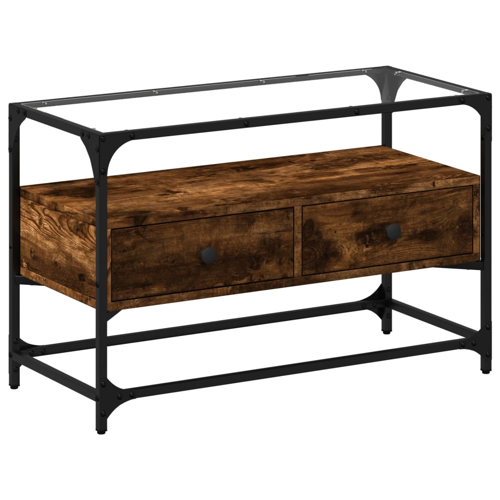 Tv-meubel met glazen blad 80x35x51 cm hout gerookt eikenkleurig is nu te koop bij PeponiXL, paradijselijk wonen!