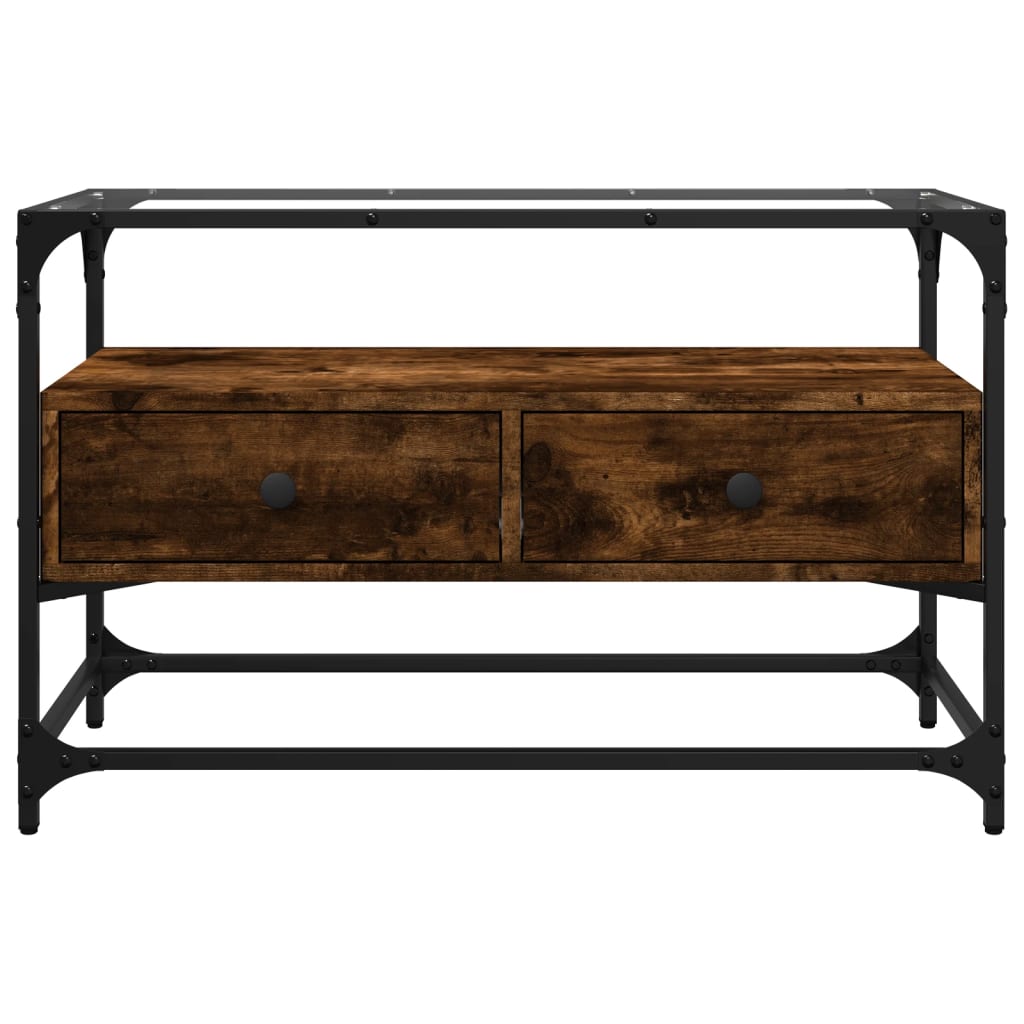 Tv-meubel met glazen blad 80x35x51 cm hout gerookt eikenkleurig is nu te koop bij PeponiXL, paradijselijk wonen!