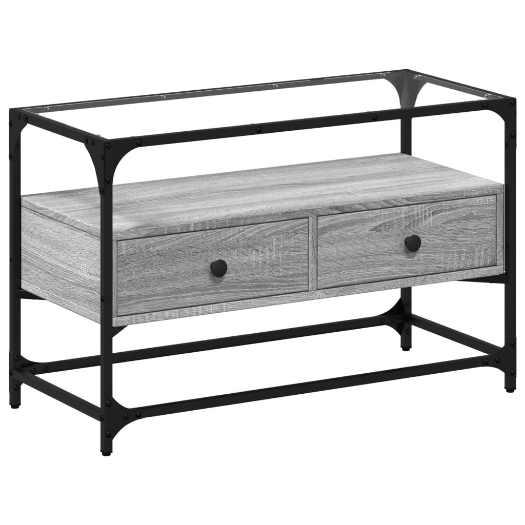 Tv-meubel met glazen blad 80x35x51 cm bewerkt hout grijs sonoma is nu te koop bij PeponiXL, paradijselijk wonen!