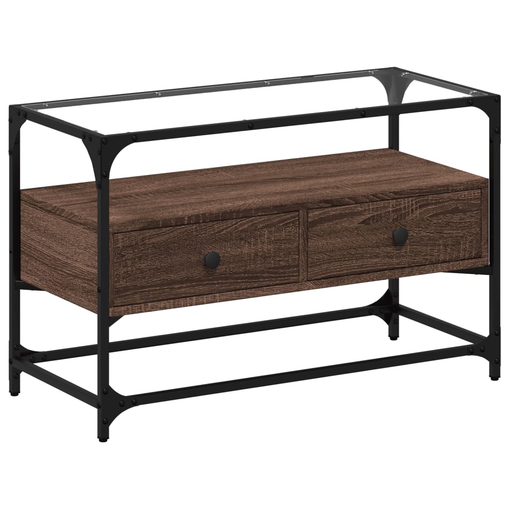 Tv-meubel met glazen blad 80x35x51 cm hout bruin eikenkleurig is nu te koop bij PeponiXL, paradijselijk wonen!