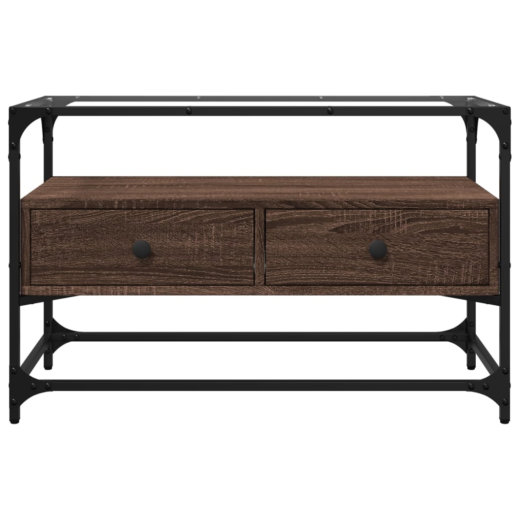 Tv-meubel met glazen blad 80x35x51 cm hout bruin eikenkleurig is nu te koop bij PeponiXL, paradijselijk wonen!