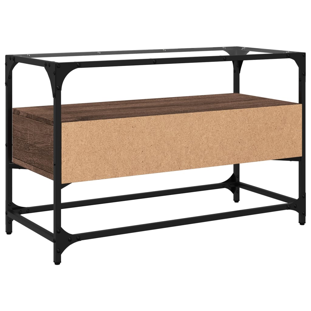 Tv-meubel met glazen blad 80x35x51 cm hout bruin eikenkleurig is nu te koop bij PeponiXL, paradijselijk wonen!