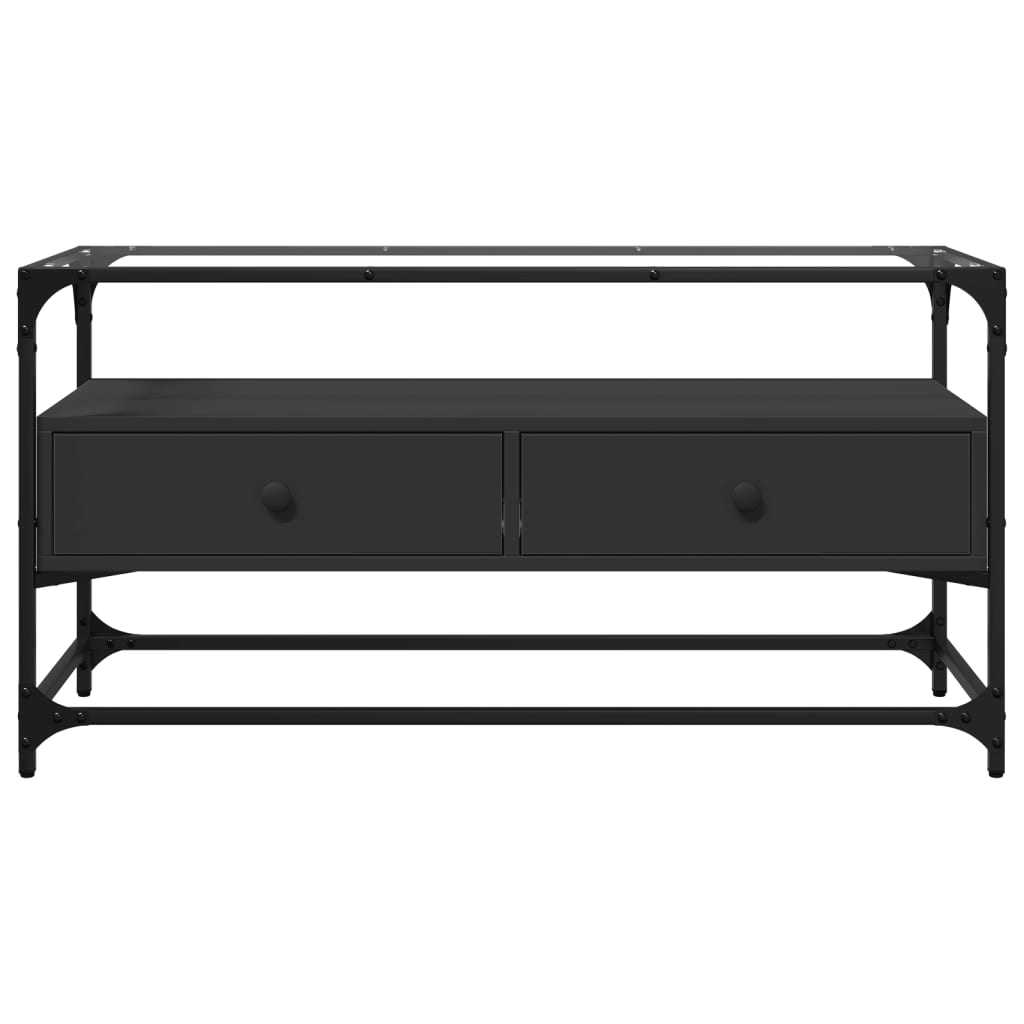 Tv-meubel met glazen blad 98x35x51 cm bewerkt hout zwart is nu te koop bij PeponiXL, paradijselijk wonen!