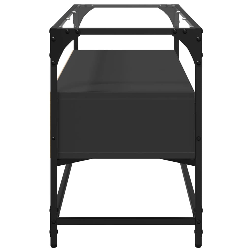 Tv-meubel met glazen blad 98x35x51 cm bewerkt hout zwart is nu te koop bij PeponiXL, paradijselijk wonen!
